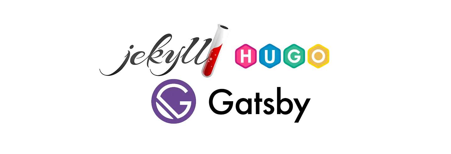 Logos for static site generators Jekyll, Hugo, and Gatsby